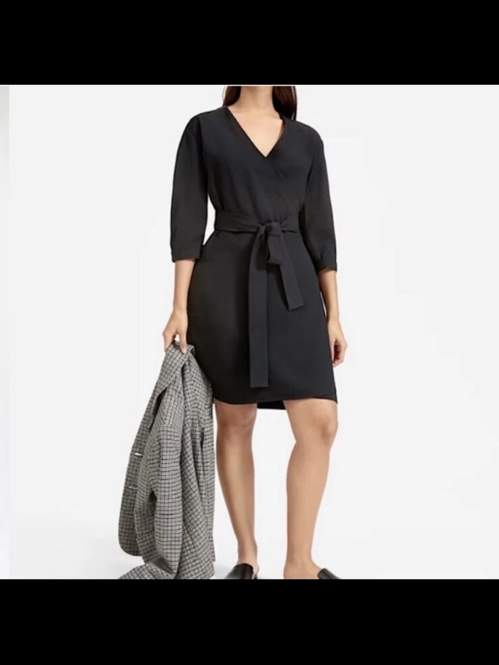 Everlane Women’s Size 4 Black 3/4 Sleeve Japanese Go Weave Wrap Dress